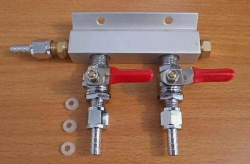 2-Way Splitter CO2 Beer Gas Manifold - JG 3/8" Push-Fit or 1/4" Barb Swivel Nut