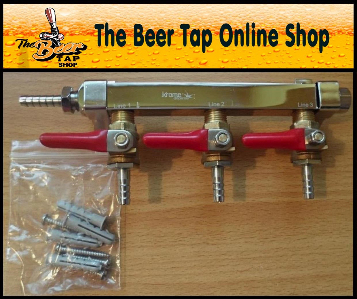 3-Way Splitter CO2 Beer Gas Manifold, 1/4" Barbed