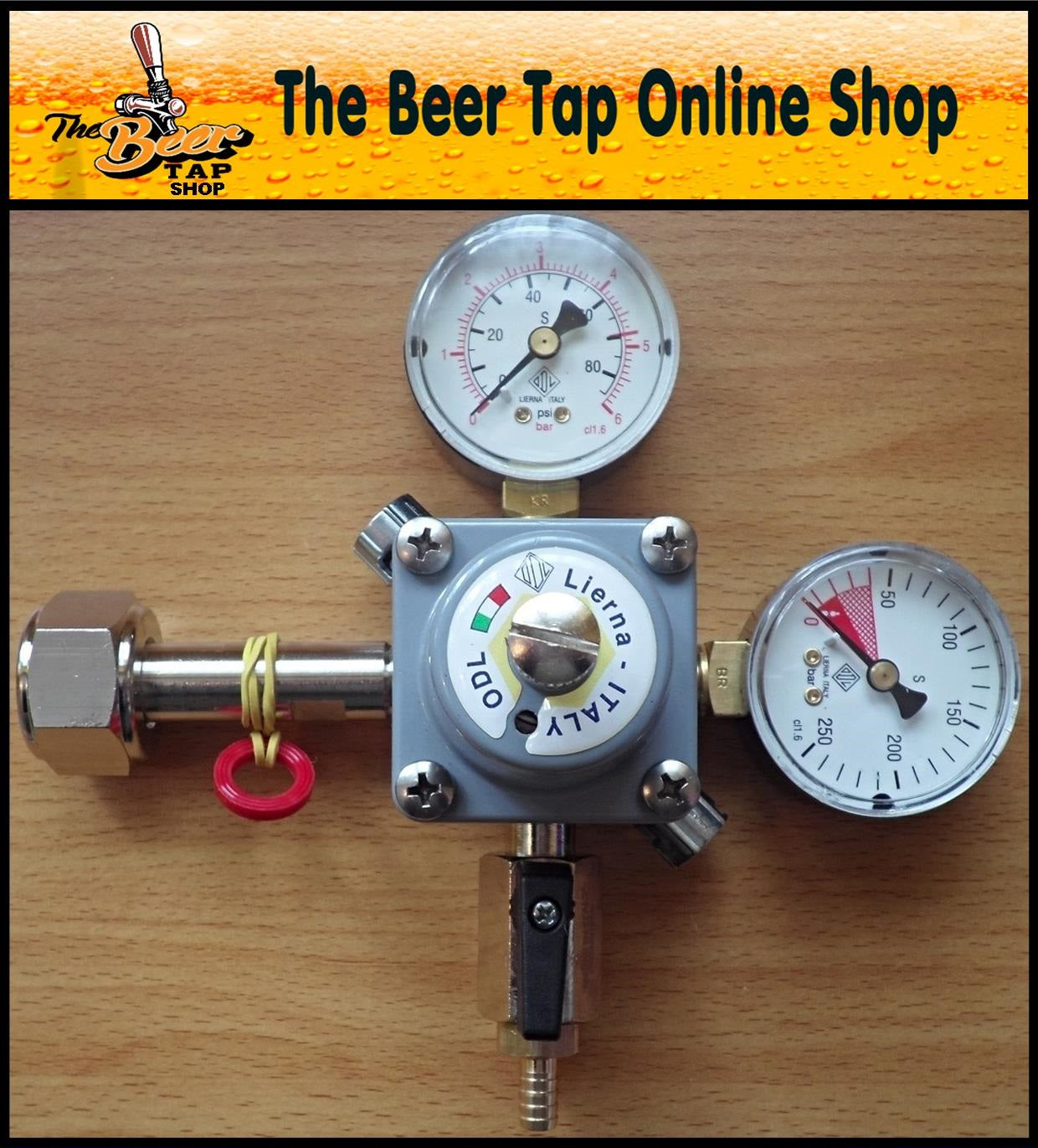 CO2 Beer Gas Primary Bottle Mount Regulator with Shutoff Valve & 7mm Barb